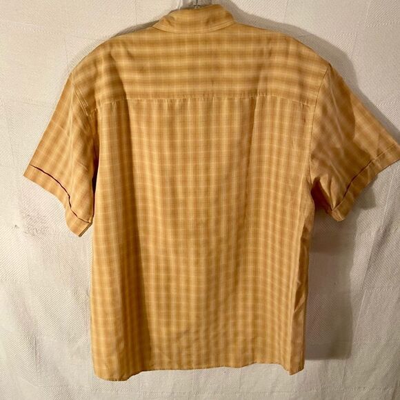 Jones New York Men's Short Sleeve Button Up Shirt Plaid Yellow/Orange Size Med. - Picture 2 of 6